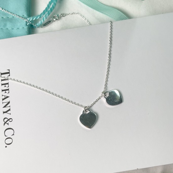 Tiffany & Co. Silver Red Red Double Heart Necklace For Women Pendant Jewellery Tiffany & Co. Silver Red Red Double Heart Necklace For Women Pendant Jewellery