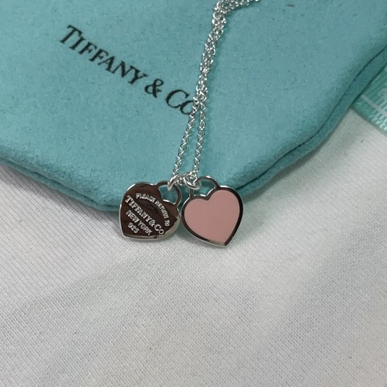 Tiffany & Co.Silverpink Double Heart Necklace For Women Pendant Jewellery Tiffany & Co.Silverpink Double Heart Necklace For Women Pendant Jewellery