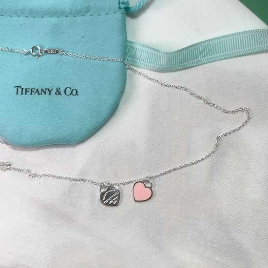 Tiffany & Co.Silverpink Double Heart Necklace For Women Pendant Jewellery Tiffany & Co.Silverpink Double Heart Necklace For Women Pendant Jewellery