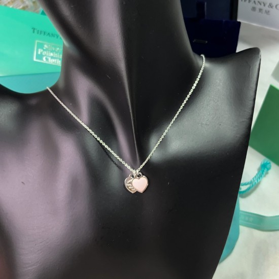 Tiffany & Co.Silverpink Double Heart Necklace For Women Pendant Jewellery Tiffany & Co.Silverpink Double Heart Necklace For Women Pendant Jewellery